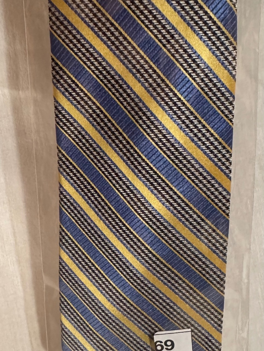 Paul Fredrick Men's Silk Tie Classic 3.5" Diagonal Stripe Blue Yellow USA NWOT